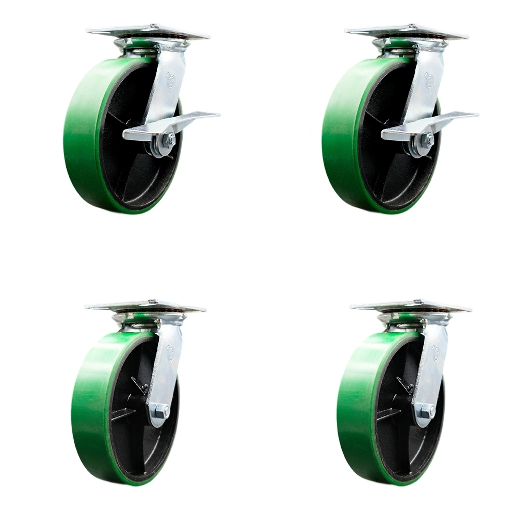 Service Caster, 8in. x 2in. Plate Casters, Wheel Diameter 8 in, Caster Type Swivel, Package (qty.) 4, Model# SCC-35S820-PUR-GB-SLB-BSL-2-BSL-2